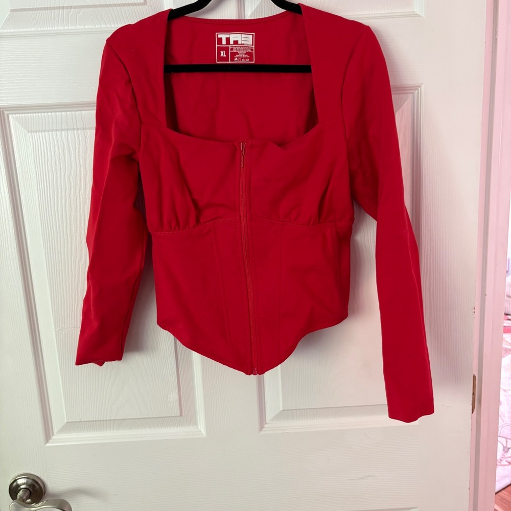 TA3 Red Long Sleeve Zip-Up Top
